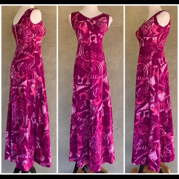 🌺 Vintage Barkcloth Muumuu Maxi-Dress Fuchsia 🌺 - Picture 3 of 12
